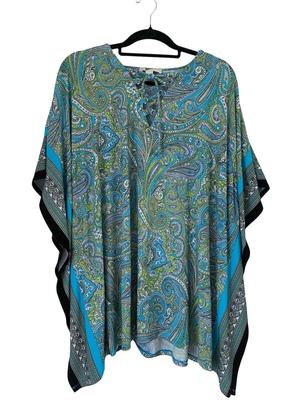 Michael Kors Paisley Print Kaftan Tunic Blouse Blue/Green - Size 2XL